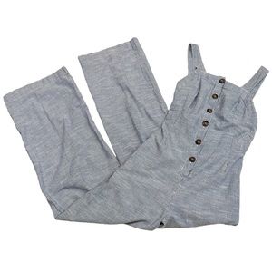 JAPNA Boho Blue White Pinstripe Wideleg Retro Vintage Jumpsuit Overalls - S